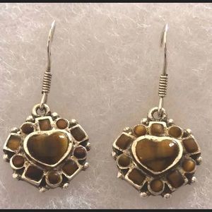 Vintage Sterling Silver Inlaid Tigers Eye Earrings